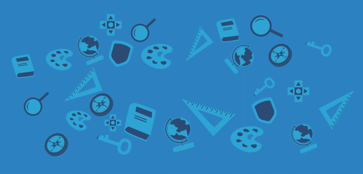 Abstract blue hero image background pattern of educational icons.