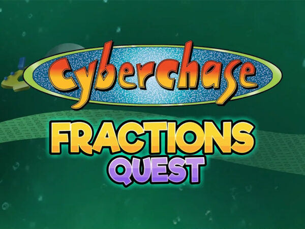 The Cyberchase Fractions Quest logo appears over an outer space background.