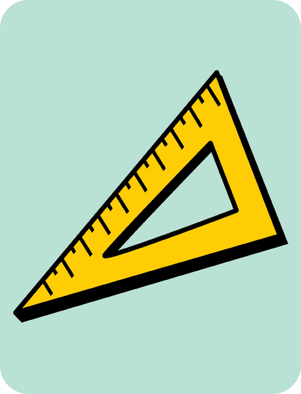 Cartoon illustration of a triangle ruler.